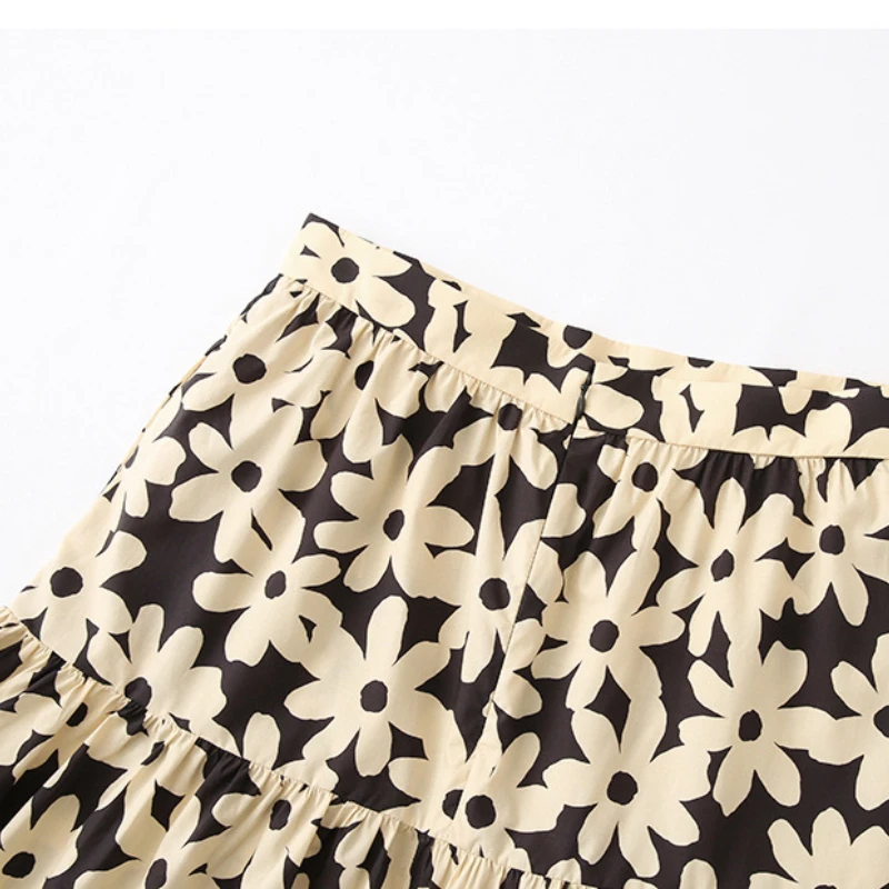 

Elegant Fresh Printing Mid-length Skirts Women Pleated Patchwork Big Swing Faldas Mujer 2021 Summer New High Waist A-line Skirt