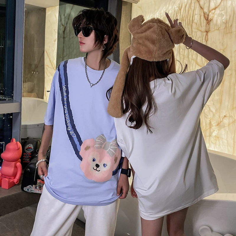 

Dropshipping Harajuku Bear Print Short Sleeve Tees Shirts Men Women Fashion Streetwear Tops Hip Hop Casual Loose Cotton Tshirts