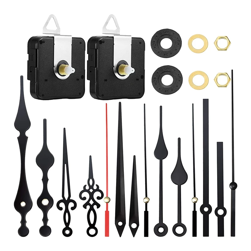 

2 Pieces High Torque Long Shaft Clock Movement Mechanism with 5 Different Pairs of Hands Clock Repair Parts Replacement