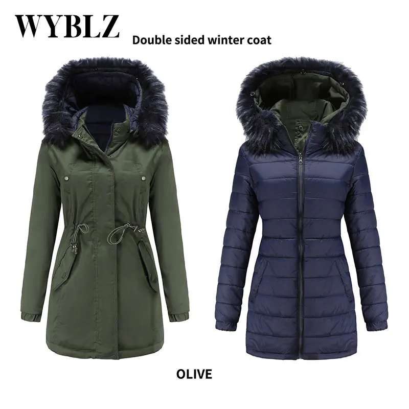 WYBLZ Women Parkas Coat Winter Padded Warm Long Jacket 2021 New Casual Creative Hooded Jackets Wear on Both Sides Women Clothing