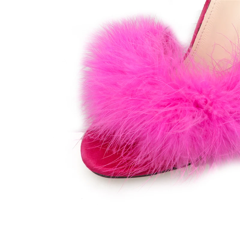 Женские туфли без задника розово-красные из перспекса на высоком каблуке 11 см