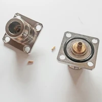 1pcs connector socket n female 4 hole flange panel mount plug solder semi rigid 141 cable rg402 cable brass rf adapter