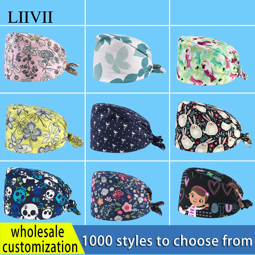 

High quality cotton printed surgical cap dental care scrub cap beauty salon nurse cap spa laboratory work cap can be customized