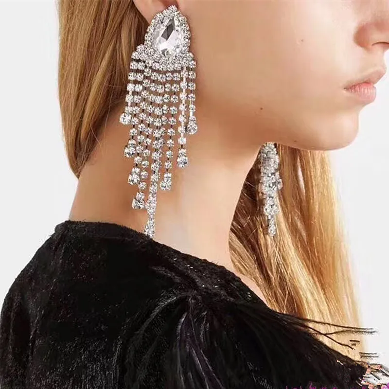 Роскошные блестящие стеклянные стразы подвеска серьги для женщин модные