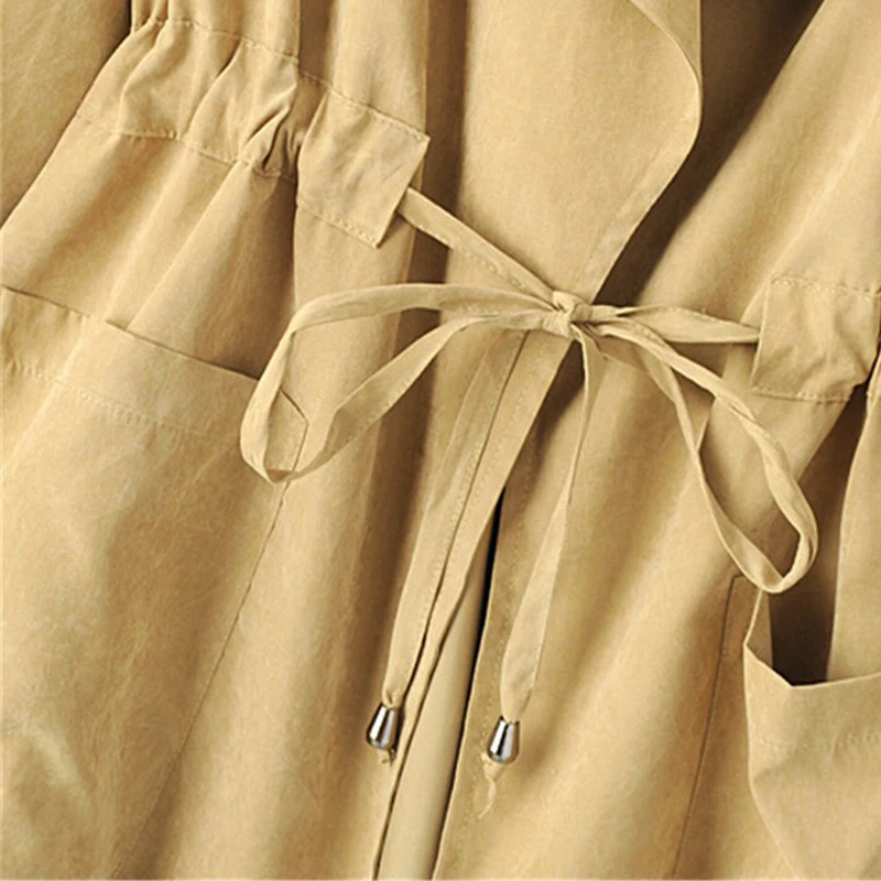

Windbreaker Women Turn-down Collar Long Sleeve Drawstring Casual Slim Coat Office Solid Long Jacket 2020 Women