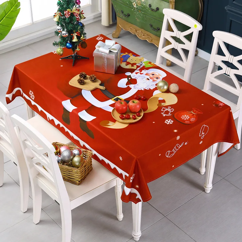 

Custom Merry Christmas Table Cloth Waterproof Oxford Fabric Rectangular Tablecloth Home Party Tablecloth Christmas Decoration