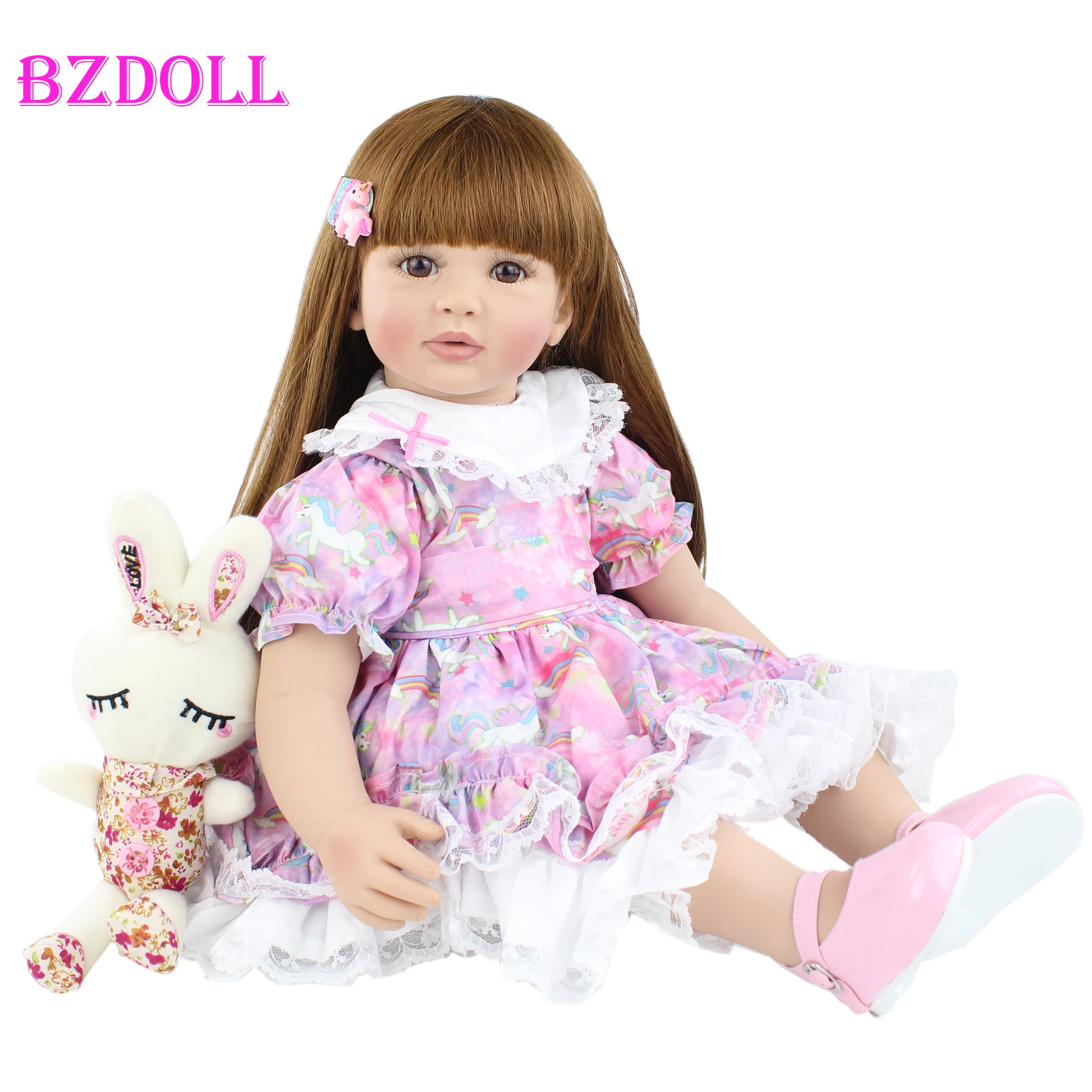 

60 см Мягкая силиконовая Кукла Reborn Baby Doll, длинные волосы, Милая принцесса, малыши, платье, кукла, малыш, модные игрушки для девочек, подарок на ...