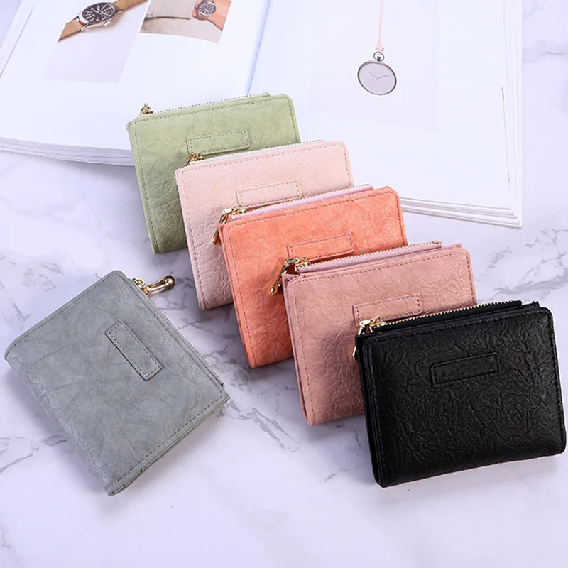 Новинка женский кошелек Одноцветный из искусственной кожи 2 складки на молнии