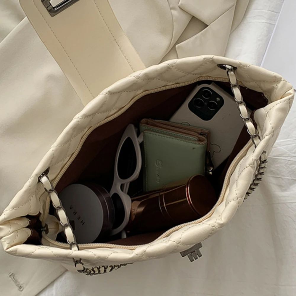 luxury women pu leather shoulder bag fashion designer chain office lady plaid print bags female large capacity crossbody bag free global shipping