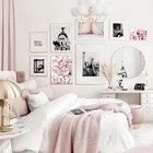 Плакат для фотосъемки, настенная Картина на холсте, черно-белая фигурка, принт с розовыми цветами, домашний декор, картина для общежития