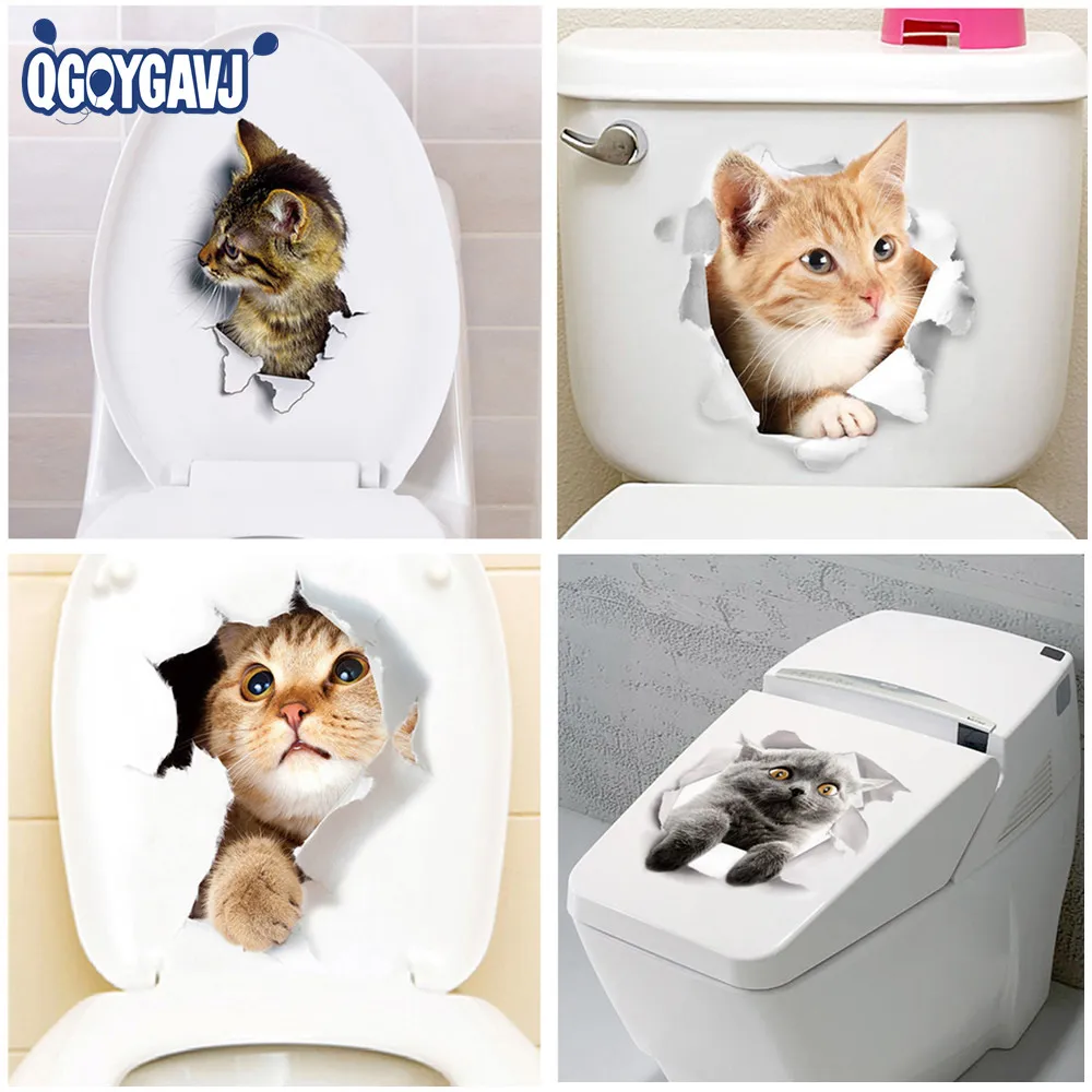 Новая кошка яркая 3D разбитая Настенная Наклейка для переключателя ванная