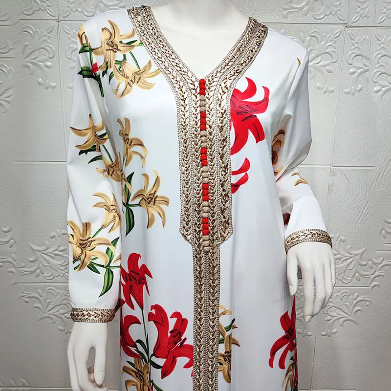 Women's Long Muslim Dress Abaya Dubai Turkey Hijab 2021 Long Sleeve Print Islamic Modest Traditional Arabic Evening Saudi Robe