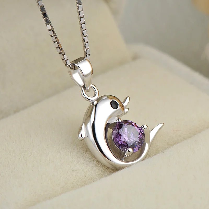 Ожерелье из стерлингового серебра подвеска с изображением дельфина циркония