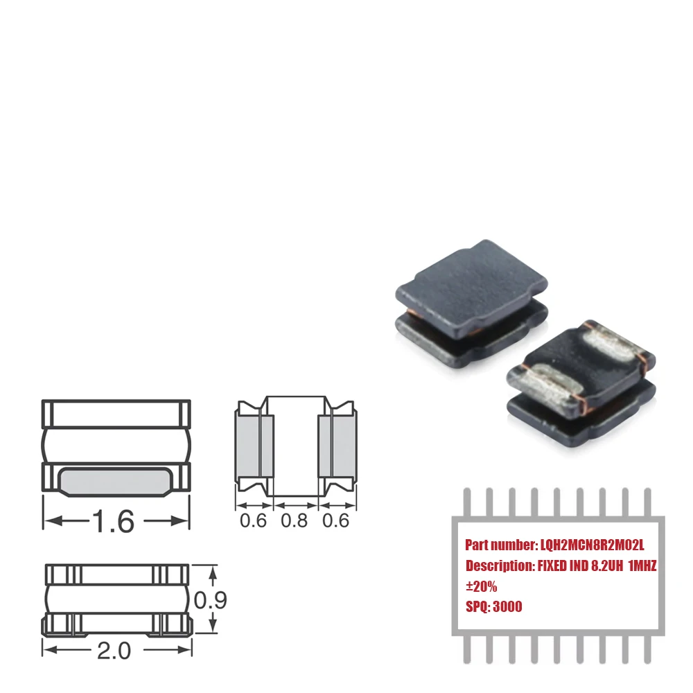 My Group Asia 3000 шт. LQH2MCN8R2M02L неэкранированный SMD IND ± 20% 1,43 мкГн мА Ом фиксированная катушка чип индуктивности