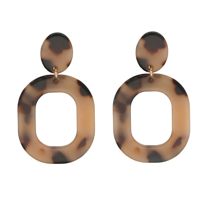 

Square oval head acetate earrings cross-border hot selling European and American style simple acrylic leopard earrings