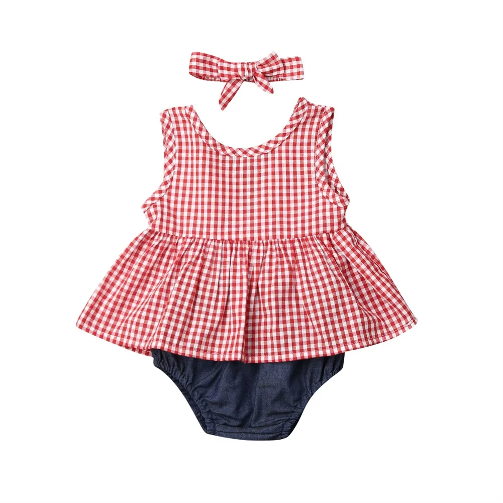 

Fashion Newborn Kids Baby Girls Plaid Tops Dress + Tutu Shorts Pants + Headband Outfits Clothes Set