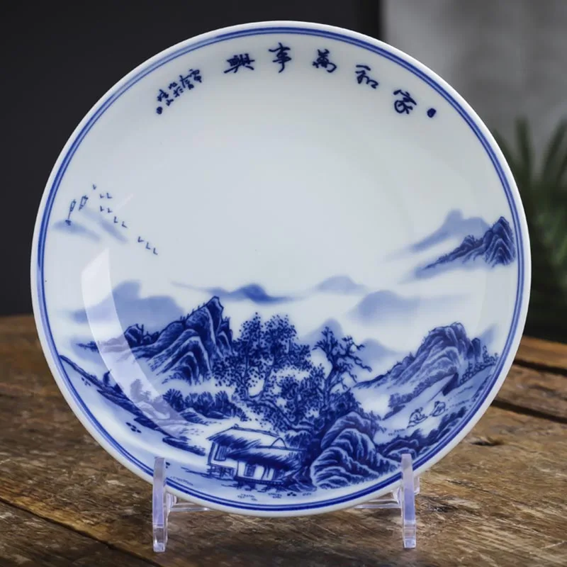 

7.5 inch Jingdezhen Blue and White Porcelain Ceramic Dinner Plate Chinese Home Food Plate Fruit Food Tray Underglaze Tableware