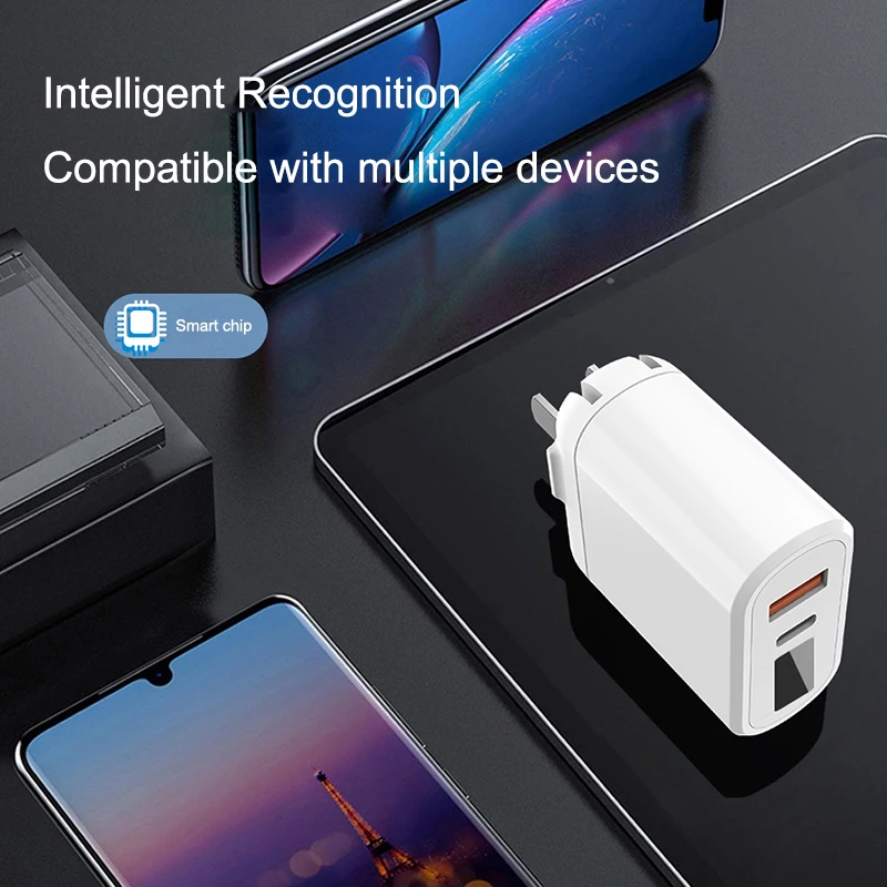 18 Вт Быстрая зарядка QC3.0 PD3.0 зарядное устройство цифровой дисплей 2 порта USB US UK EU