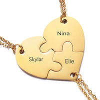 christmas family gift personalized heart puzzle piece necklace engraved name handwriting neck love best friend pendant 2022