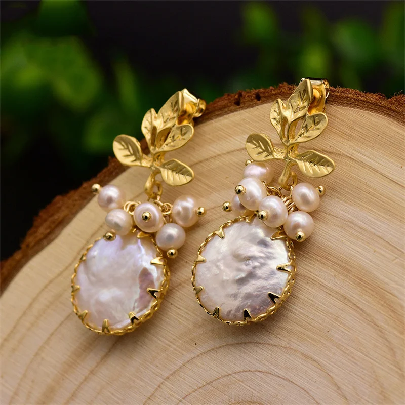 Серьги женские из серебра 925 пробы с натуральным барочным жемчугом и Лазуритом -