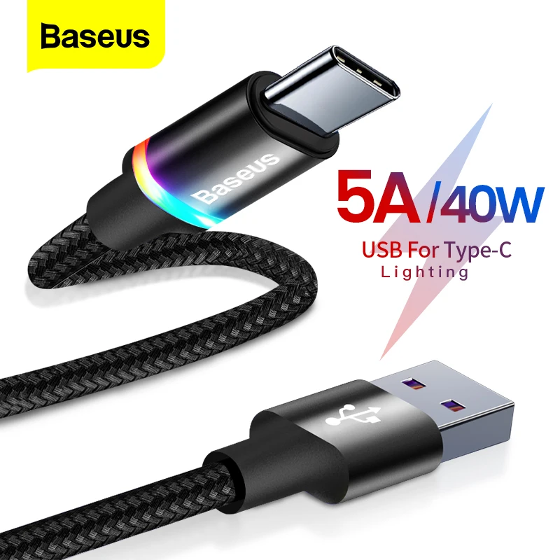 Baseus 5A USB Type C кабель для Huawei Mate 30 20 P40 P30 P20 Pro Lite 40W SCP быстрая зарядка провод