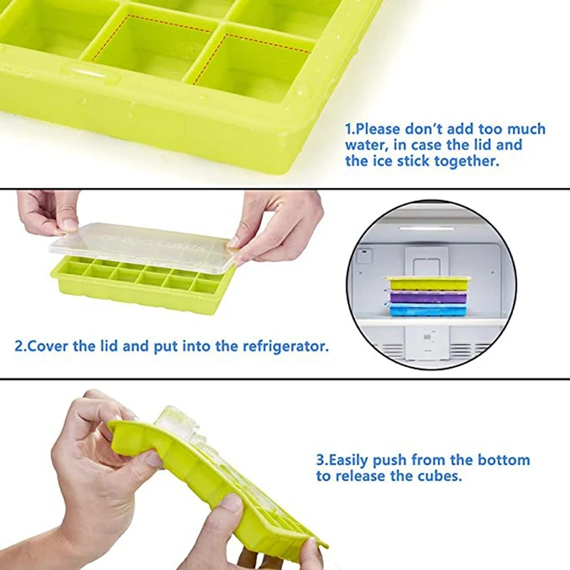 

Ice Square Tray, 3 Pieces of Silicone Ice Tray with Lid, Easy to Remove and Bend Ice Square Mold, 24 Cubes