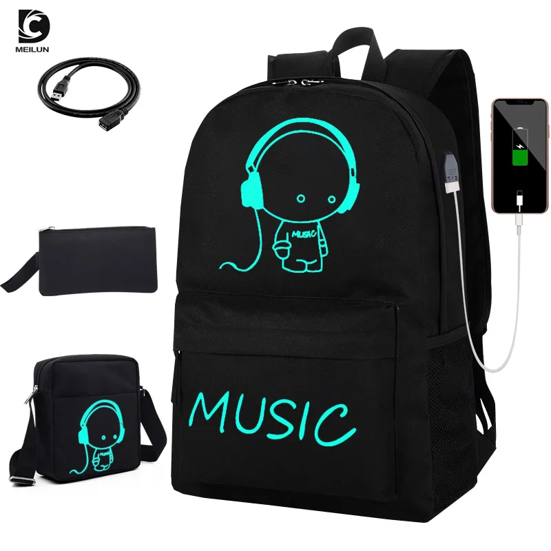 

Dc.MeiLun fashion Student School Backpack Anime Luminous USB Charge Schoolbag Laptop Backpack For Teenager Boys girl School Bag