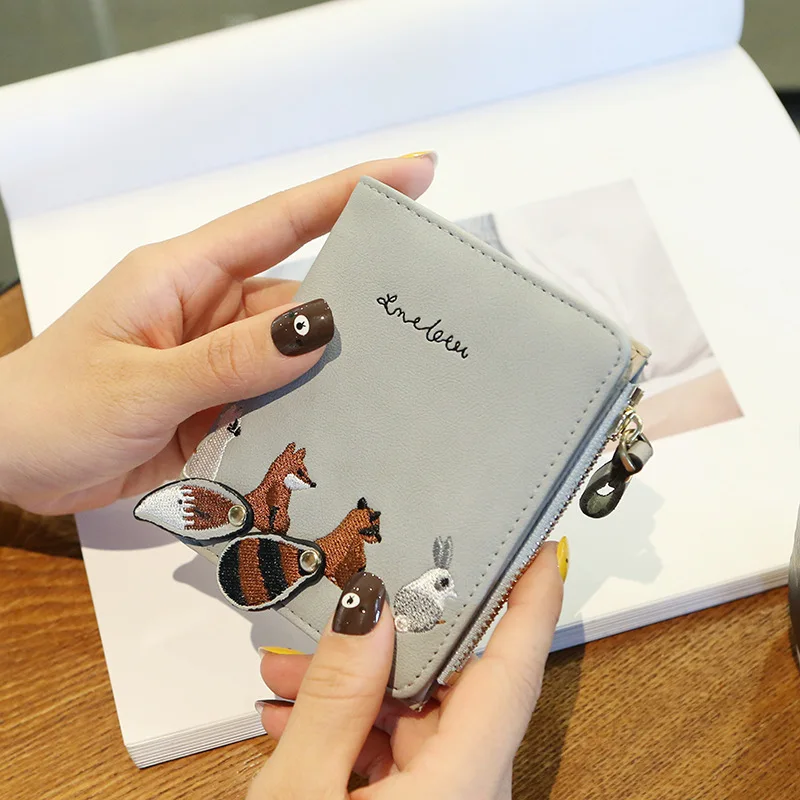 Женский кошелек с милыми животными маленький на молнии для девочек брендовый