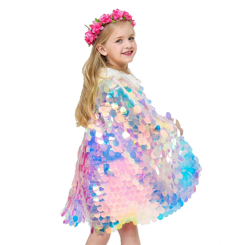 

Baby Girl Clothes Fashion Glitter Multicolor Sequin Girls Cloak Sweet Style Shiny Shawl Princess Costumes 2-10 Year Kids Clothes