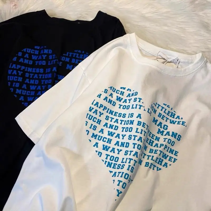 

Summer Women Cotton Neon Green Love Print Letter T-shirt Unisexy Casual Loose Couples Short Sleeve O-neck Ins Trend Tees Tops