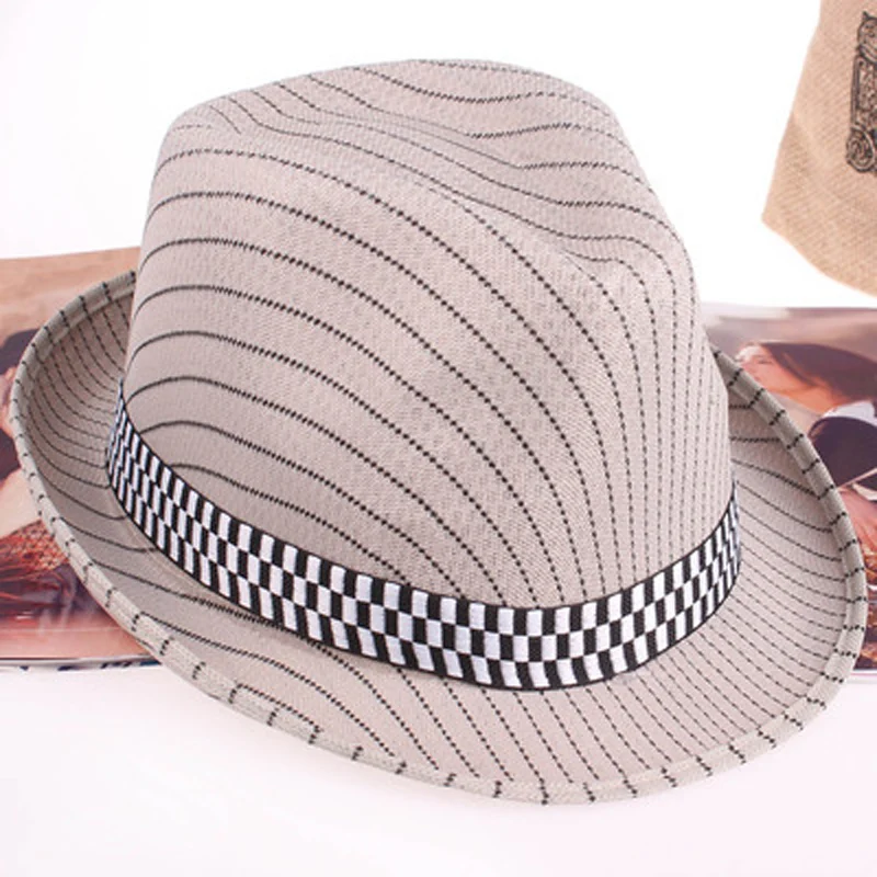 Полосатая недорогая летняя Панама с короткими полями Федора шляпы в стиле джаз