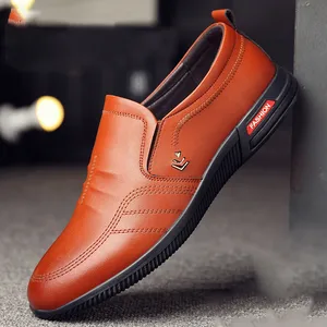 Мужские мокасины из натуральной кожи, туфли на плоской подошве, без застежки, повседневная обувь для вождения, хит продаж