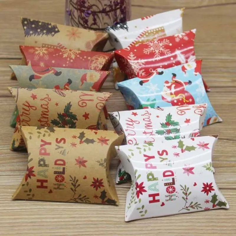 

Christmas pillow shape packing box candy box gift box wedding gift packing box，10pcs