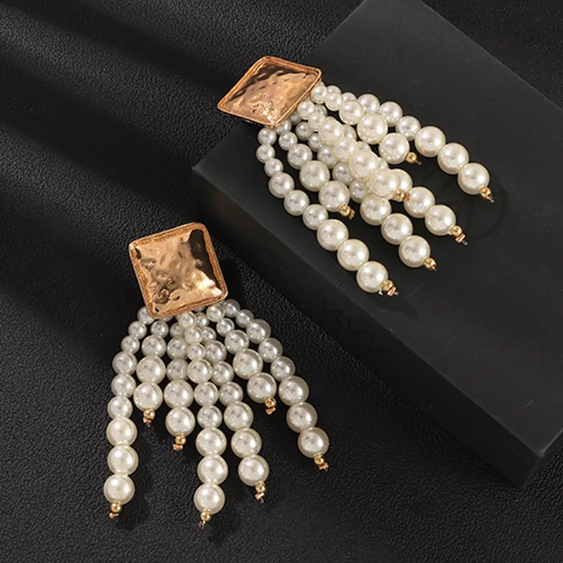 Женские жемчужные сережки кисточки Metro длинные подвески в стиле ретро квадратные