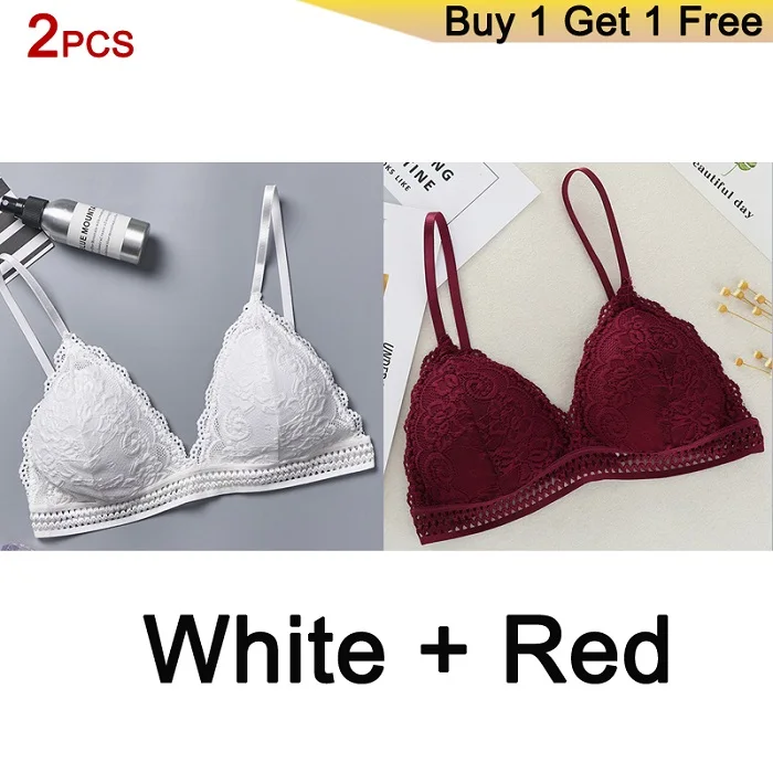 White Red Deruilady бесшовный бюстгалтер Французский стиль бюстгалтер бесшовный Глубокий V кружевной девушка лифчик Бескаркасный тонкий бюстгальтеры для женщин Мягкий женское белье топ кружево бюстгалтер - Цвет: White Red