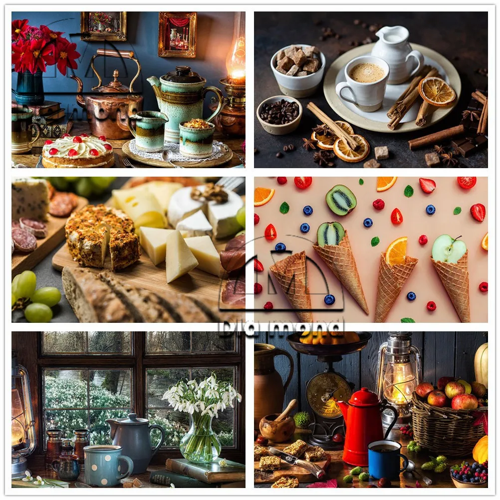 

Kitchen Decor Diamond Painting Cake Foods Diy Embroidery Cross Stitch Full Drill Diy Diamond Mosaic Art Restaurant Decal Gifts