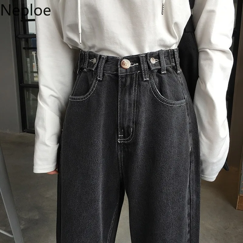 Neploe High Waist Hip Button Design Denim Pants Solid Straight Autumn Spring Outwear Trousers 2020 New Wild Pantalones 48606 | Женская