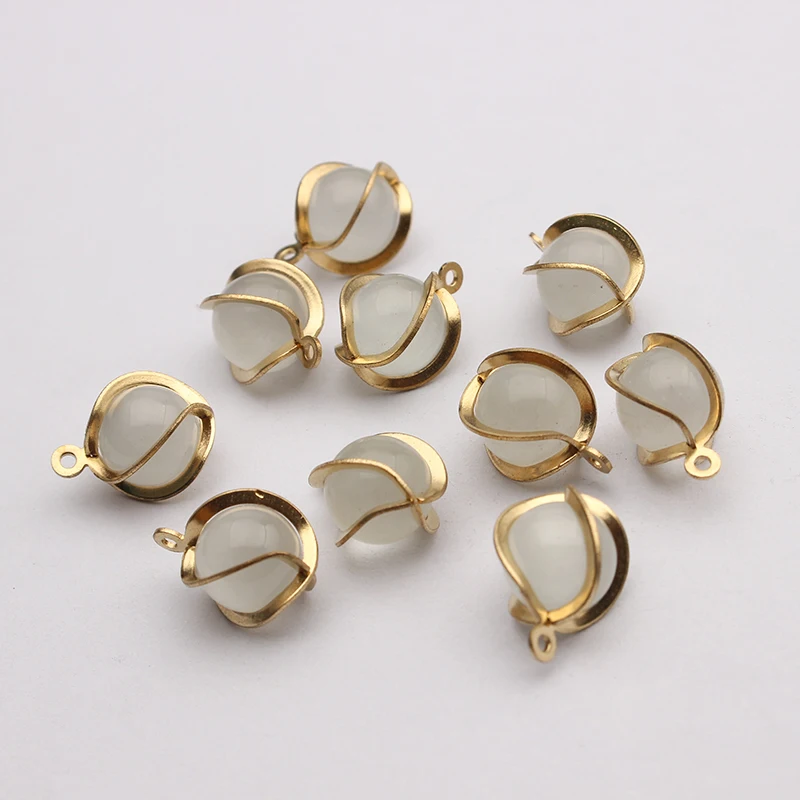 

10pcs Brass Earring Charms 10mm Cat Eye Opal Stone Beads Charms For Jewelry Making DIY Earrings Necklace Findings