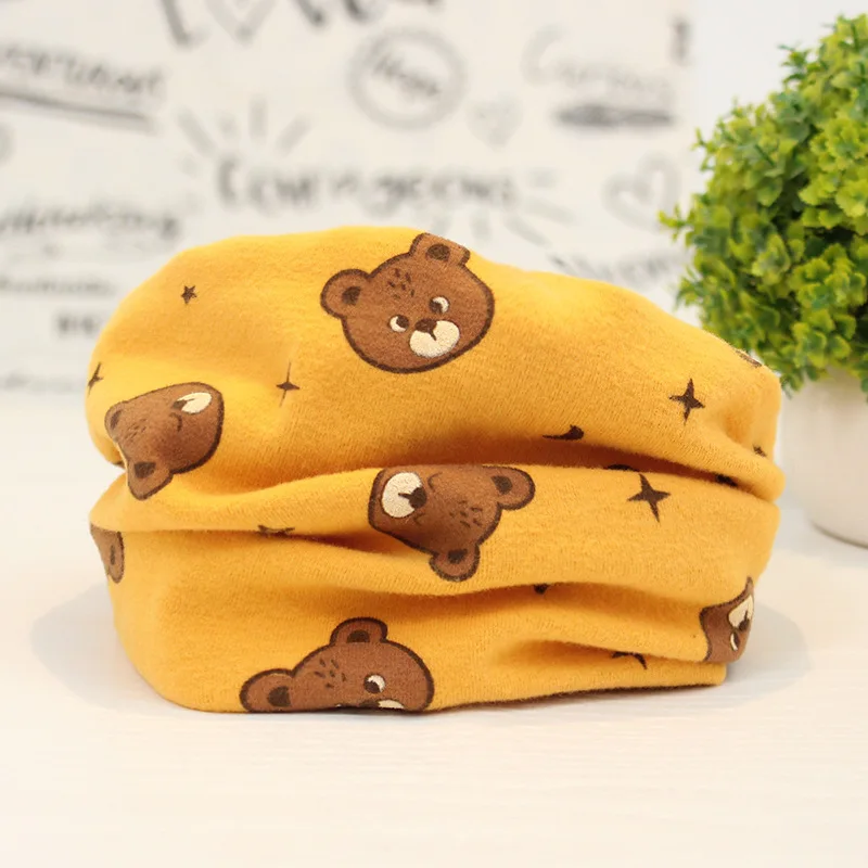 yellow bear Осенне-зимний хлопковый шарф для девочек, детский шарф Bufandas LIC, красивый шарф с принтом для мальчиков и девочек, милый детский шарф с воротником, детское кольцо - Цвет: yellow bear