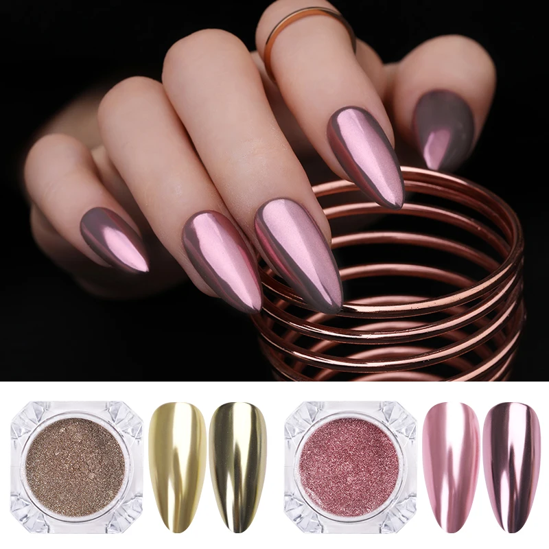 1 Box Nail Glitter Powder Champagne Rose Gold Pink Mixed Colors Mirror Metal Effect Chrome Pigment Dust Nail Art DIY Decoration