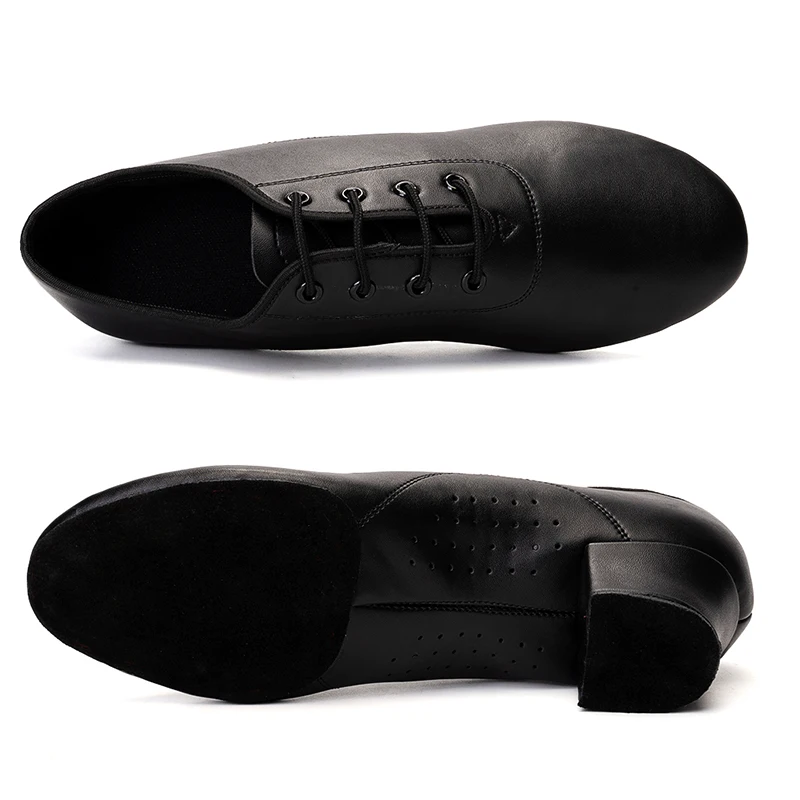 DKZSYIM Men Latin Dance Shoes  Leather Ballroom Modern Tango Salsa For Boys/Adults  Man Dance Shoes Lace-Up Black Color 3.5CM