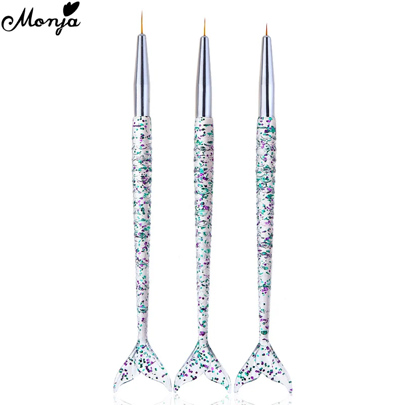 Ручки русалки Monja 3 шт./компл. для дизайна ногтей линейная кисть рисования