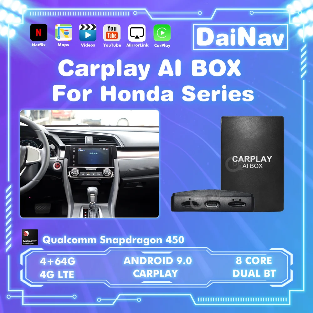 

Carplay Ai Box, беспроводной Carplay Android Box для HONDA Civic Accord CR-V, автомобильный мультимедийный плеер, аудио навигация