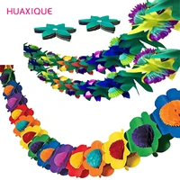 6m hawaii festival colorful tissue flower garland banner coconut leaves bunting garland decor hawaiian party supplies