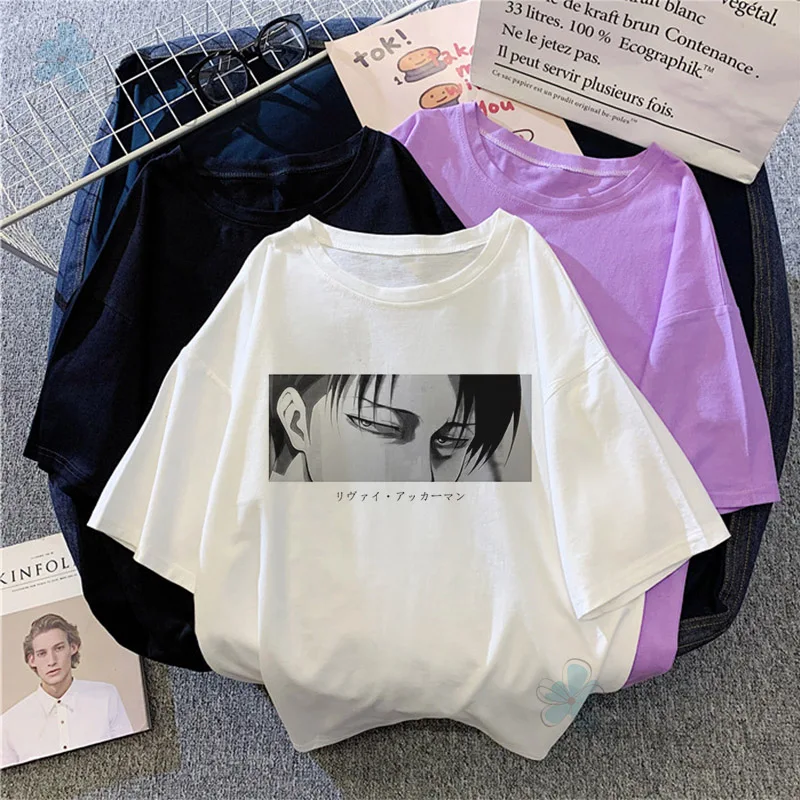 Футболка женская в стиле японского аниме атака на Титанов топ панк Леви