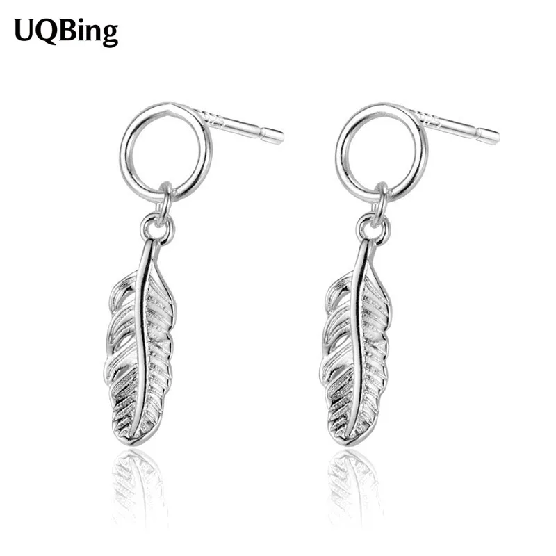 Серьги гвоздики круглые из серебра 925 пробы с перьями|brincos fashion|pendientes brincosround stud