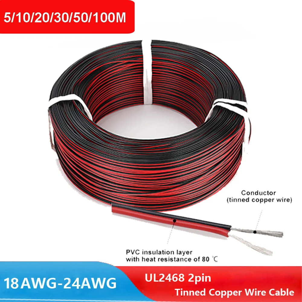 

UL2468 2Pin Tinned Copper Red Black Electric Wire 28/26/24/22/18AWG For Car Speaker Fan Led Strip Light DIY Extension Cable