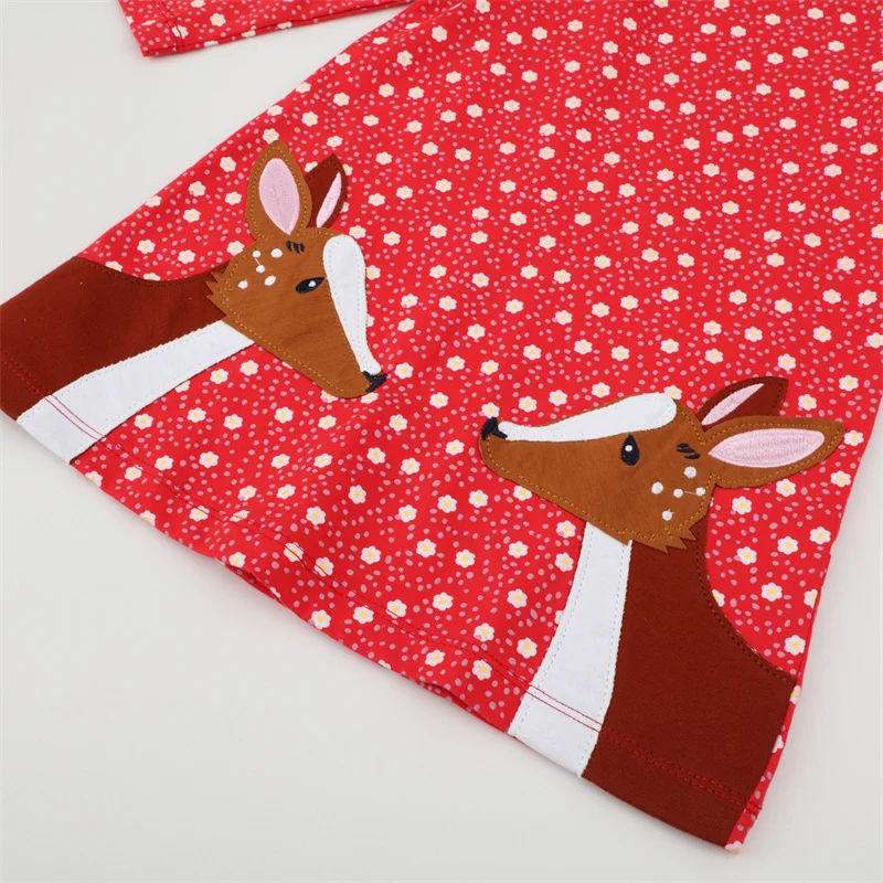Girls Cartoon Dress Long Sleeve Cotton Chrismas Gift Cute Deer Print Princess Floral Kids Clothes | Детская одежда и обувь