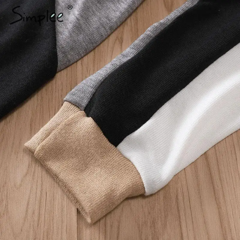 Simplee Casual patchwork pullover sweater Knitted o-neck long sleeve women 2019 England ladies chic warm winter | Женская одежда
