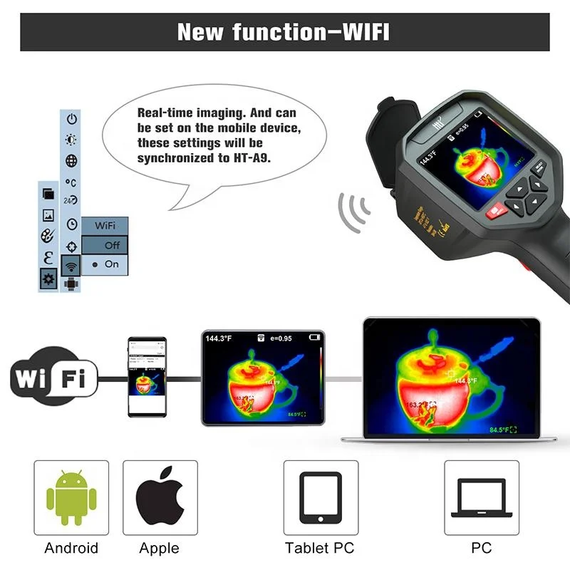 

HT-A9 WIFI Thermal Imager Camera Handheld Temperature Automatic Tracking uncooled thermal imager
